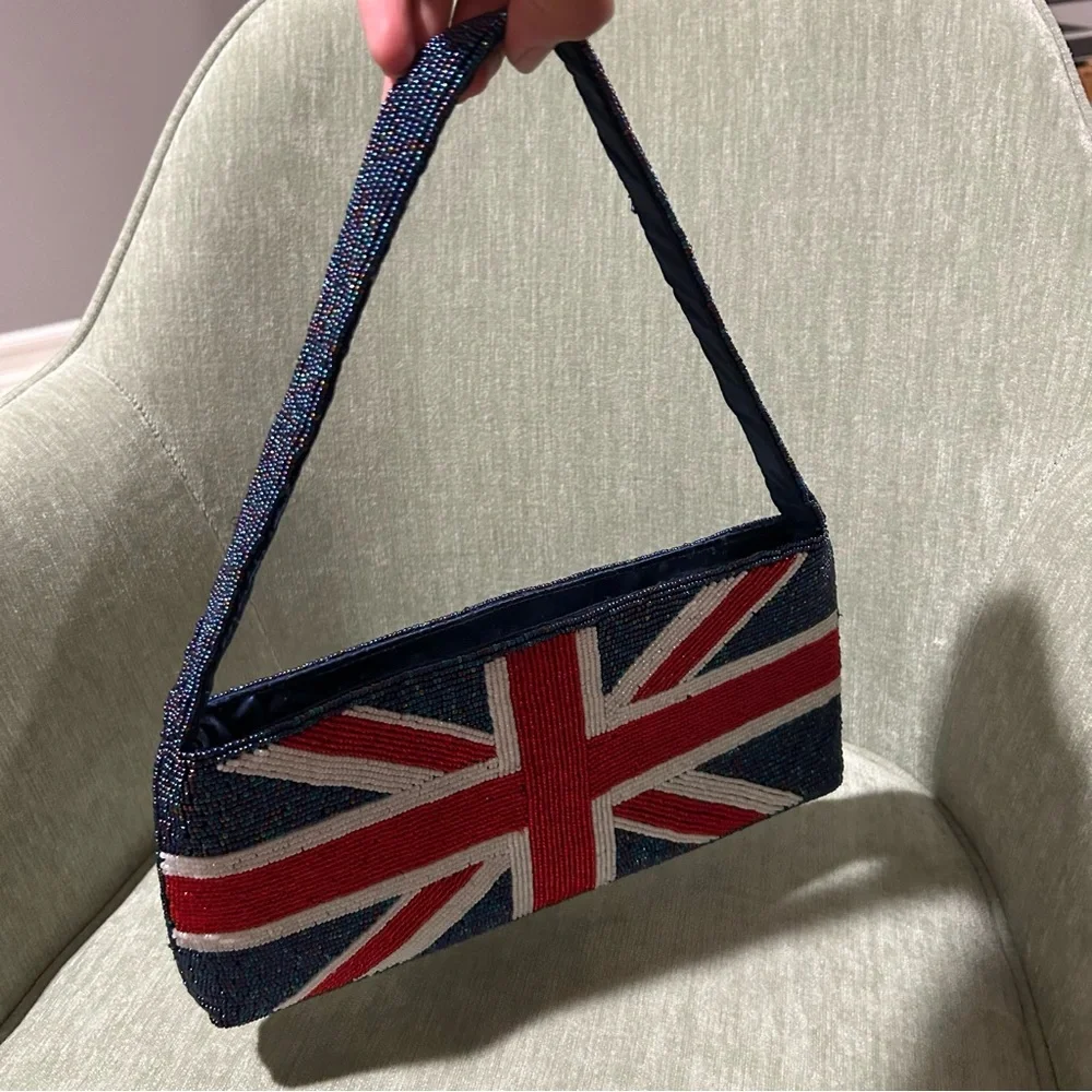 Union Jack Beaded Handbag Vintage Handbag Y2K Handbag British Flag Handbag UK - Picture 2 of 10